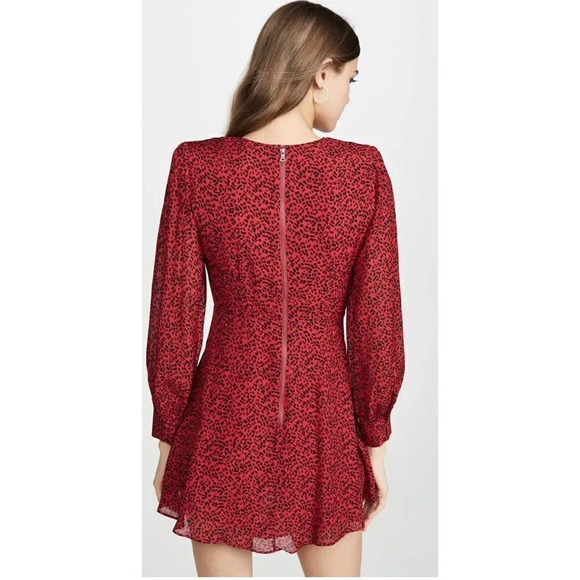 Alice + Olivia Polly Fit Flare Leopard Print Long Sleeve Mini Red Dress - Picture 5 of 15